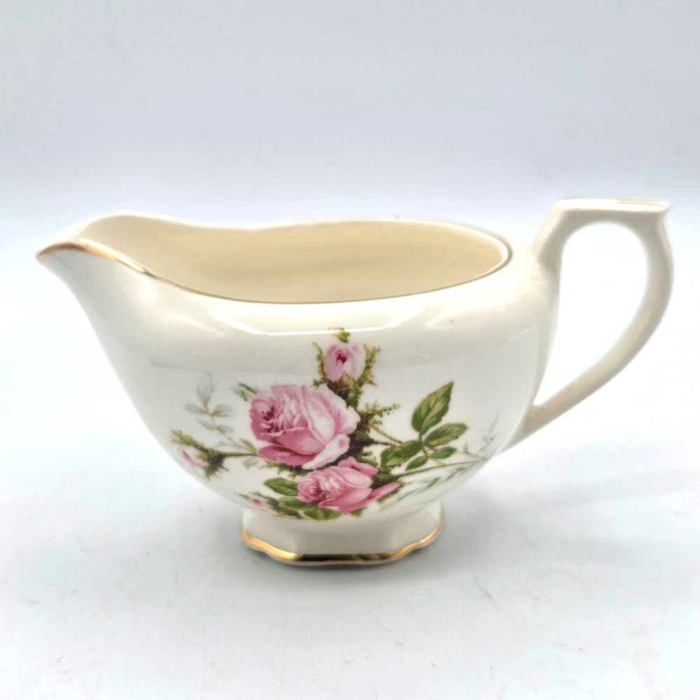Vintage Rare Canonsburg China Pink Rose Bouquet Creamer 22K Gold Trim